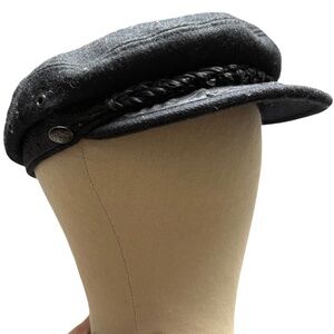 hat vintage GREEK FISHERMAN cap black average wool embroidery Greece visor boho